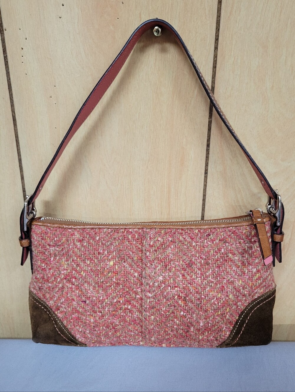 Coach Hamptons Herringbone Tweed Demi Baguette Shoulder Bag